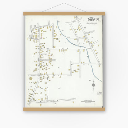 Old map wall art mockup — magnetic wood frame on white wall — Sanborn Fire Insurance Map from Webster, Worcester County, Massachusetts (1920), Sheet #0020