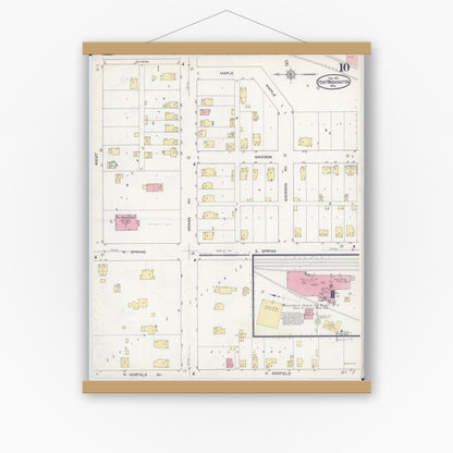 Old map wall art mockup — magnetic wood frame on white wall — Sanborn Fire Insurance Map from Port Washington, Ozaukee County, Wisconsin (1913), Sheet #0010