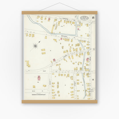 Old map wall art mockup — magnetic wood frame on white wall — Sanborn Fire Insurance Map from Middletown, Orange County, New York (1904), Sheet #0008