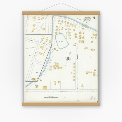 Old map wall art mockup — magnetic wood frame on white wall — Sanborn Fire Insurance Map from Weymouth, Norfolk County, Massachusetts (1904), Sheet #0004