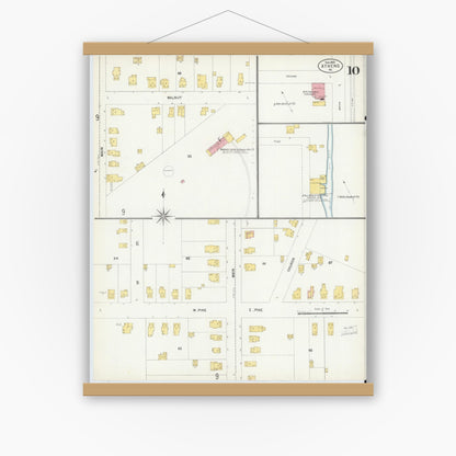 Old map wall art mockup — magnetic wood frame on white wall — Sanborn Fire Insurance Map from Athens, Bradford County, Pennsylvania (1903), Sheet #0010