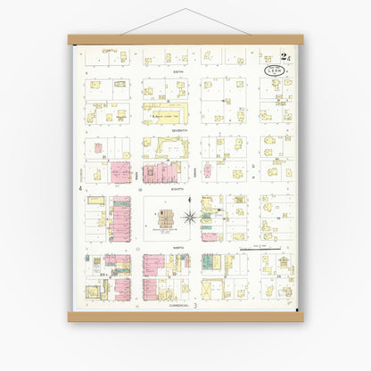 Old map wall art mockup — magnetic wood frame on white wall — Sanborn Fire Insurance Map from Leon, Decatur County, Iowa (1907), Sheet #0002
