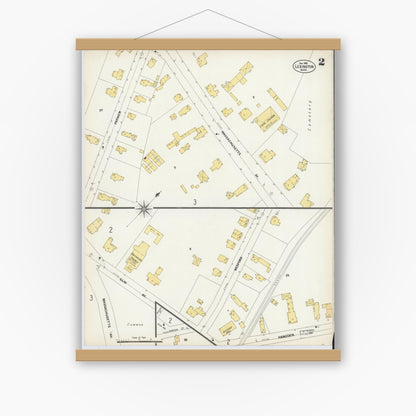 Old map wall art mockup — magnetic wood frame on white wall — Sanborn Fire Insurance Map from Lexington, Middlesex County, Massachusetts (1903), Sheet #0002