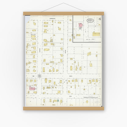 Old map wall art mockup — magnetic wood frame on white wall — Sanborn Fire Insurance Map from Seneca, La Salle County, Illinois (1907), Sheet #0004