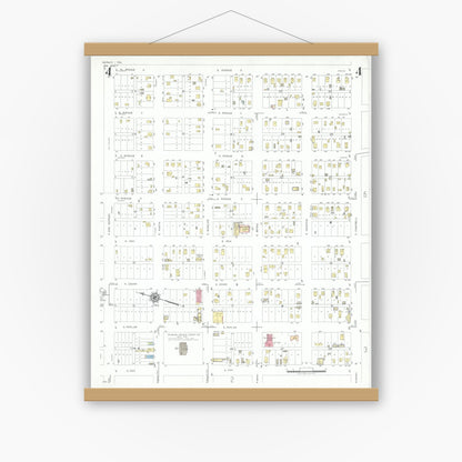 Old map wall art mockup — magnetic wood frame on white wall — Sanborn Fire Insurance Map from Kermit, Winkler County, Texas (1946), Sheet #0004