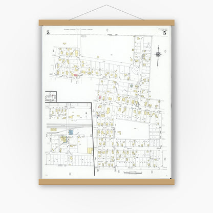 Old map wall art mockup — magnetic wood frame on white wall — Sanborn Fire Insurance Map from Saint Paris, Champaign County, Ohio (1948), Sheet #0005