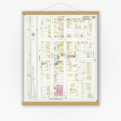 Old map wall art mockup — magnetic wood frame on white wall — Sanborn Fire Insurance Map from Ironton, Lawrence County, Ohio (1909), Sheet #0022
