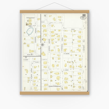 Old map wall art mockup — magnetic wood frame on white wall — Sanborn Fire Insurance Map from Paris, Lamar County, Texas (1908), Sheet #0030