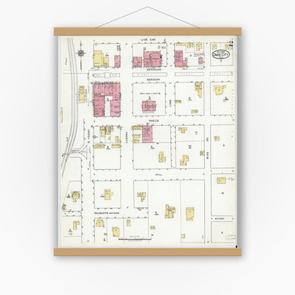 Old map wall art mockup — magnetic wood frame on white wall — Sanborn Fire Insurance Map from Dade City, Pasco County, Florida (1920), Sheet #0002