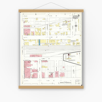Old map wall art mockup — magnetic wood frame on white wall — Sanborn Fire Insurance Map from Boone, Boone County, Iowa (1916), Sheet #0003