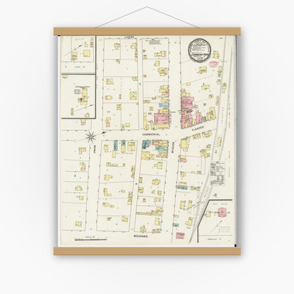 Old map wall art mockup — magnetic wood frame on white wall — Sanborn Fire Insurance Map from Strawberry Point, Clayton County, Iowa (1895), Sheet #0001