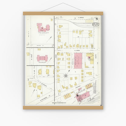 Old map wall art mockup — magnetic wood frame on white wall — Sanborn Fire Insurance Map from Wilson, Wilson County, North Carolina (1908), Sheet #0006