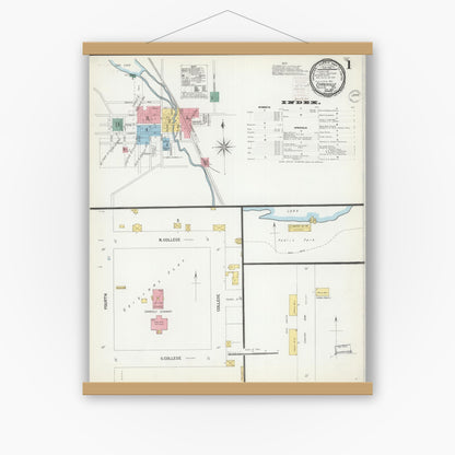 Old map wall art mockup — magnetic wood frame on white wall — Sanborn Fire Insurance Map from Evansville, Rock County, Wisconsin (1899), Sheet #0001