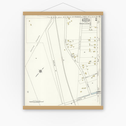 Old map wall art mockup — magnetic wood frame on white wall — Sanborn Fire Insurance Map from Chatham, Morris County, New Jersey (1921), Sheet #0002