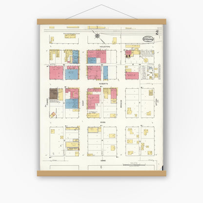 Old map wall art mockup — magnetic wood frame on white wall — Sanborn Fire Insurance Map from Gorman, Eastland County, Texas (1921), Sheet #0002