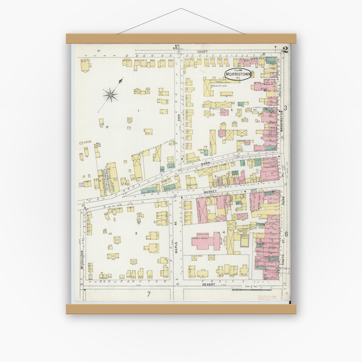 Old map wall art mockup — magnetic wood frame on white wall — Sanborn Fire Insurance Map from Morristown, Morris County, New Jersey (1896) - Complete Map Set