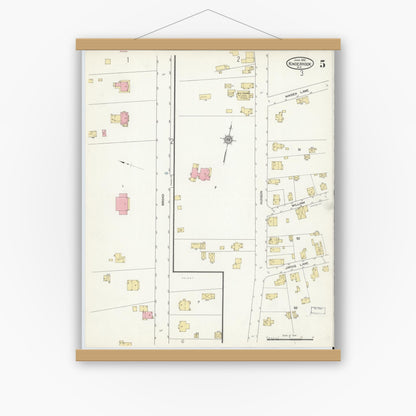 Old map wall art mockup — magnetic wood frame on white wall — Sanborn Fire Insurance Map from Kinderhook, Columbia County, New York (1912), Sheet #0005