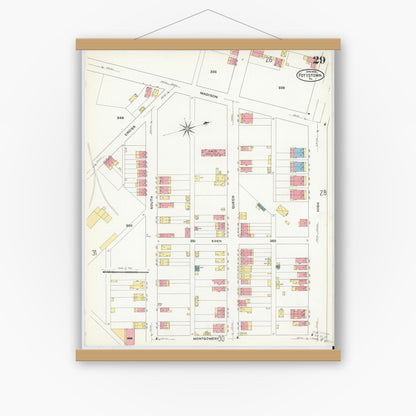 Old map wall art mockup — magnetic wood frame on white wall — Sanborn Fire Insurance Map from Pottstown, Montgomery County, Pennsylvania (1909), Sheet #0029