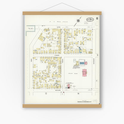 Old map wall art mockup — magnetic wood frame on white wall — Sanborn Fire Insurance Map from Key West, Monroe County, Florida (1912), Sheet #0008