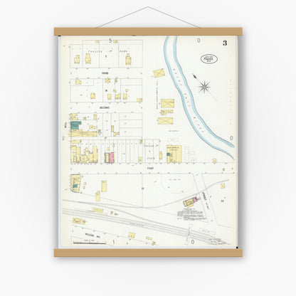 Old map wall art mockup — magnetic wood frame on white wall — Sanborn Fire Insurance Map from Frazee, Becker County, Minnesota (1907), Sheet #0003