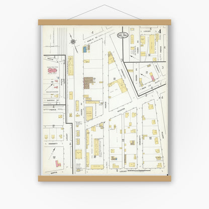 Old map wall art mockup — magnetic wood frame on white wall — Sanborn Fire Insurance Map from Del Rio, Val Verde County, Texas (1917), Sheet #0004