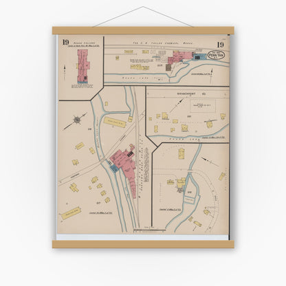 Old map wall art mockup — magnetic wood frame on white wall — Sanborn Fire Insurance Map from Penn Yan, Yates County, New York (1922), Sheet #0019