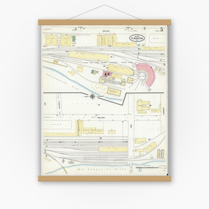 Old map wall art mockup — magnetic wood frame on white wall — Sanborn Fire Insurance Map from Saint Augustine, Saint John's County, Florida (1910), Sheet #0005