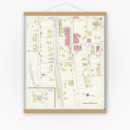 Old map wall art mockup — magnetic wood frame on white wall — Sanborn Fire Insurance Map from Radford, Independent Cities, Virginia (1913), Sheet #0004