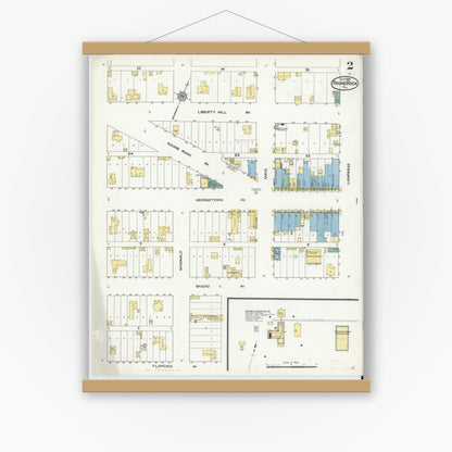 Old map wall art mockup — magnetic wood frame on white wall — Sanborn Fire Insurance Map from Round Rock, Williamson County, Texas (1909), Sheet #0002