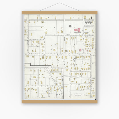 Old map wall art mockup — magnetic wood frame on white wall — Sanborn Fire Insurance Map from Leesburg, Lake County, Florida (1918), Sheet #0004