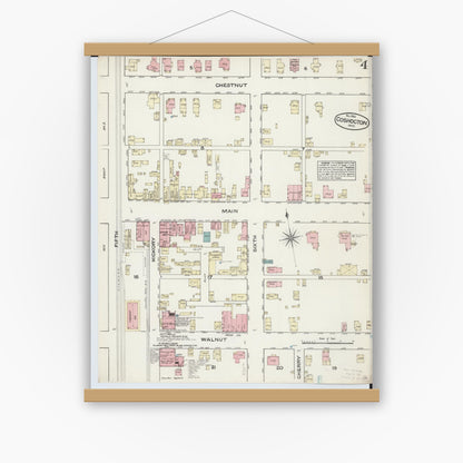 Old map wall art mockup — magnetic wood frame on white wall — Sanborn Fire Insurance Map from Coshocton, Coshocton County, Ohio (1884), Sheet #0004