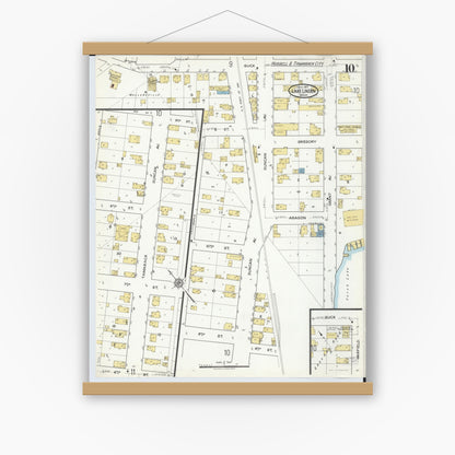 Old map wall art mockup — magnetic wood frame on white wall — Sanborn Fire Insurance Map from Lake Linden, Houghton County, Michigan (1917), Sheet #0010