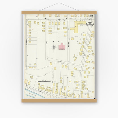Old map wall art mockup — magnetic wood frame on white wall — Sanborn Fire Insurance Map from North Adams, Berkshire County, Massachusetts (1897), Sheet #0015