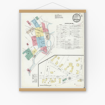 Old map wall art mockup — magnetic wood frame on white wall — Sanborn Fire Insurance Map from Winchendon, Worcester County, Massachusetts (1896) - Complete Map Set