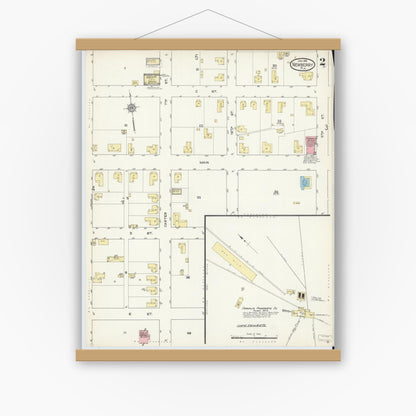Old map wall art mockup — magnetic wood frame on white wall — Sanborn Fire Insurance Map from Newberry, Alachua County, Florida (1913), Sheet #0002