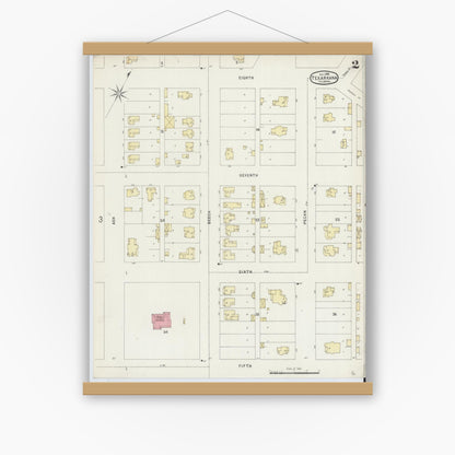 Old map wall art mockup — magnetic wood frame on white wall — Sanborn Fire Insurance Map from Texarkana, Bowie County, Texas (1896), Sheet #0002