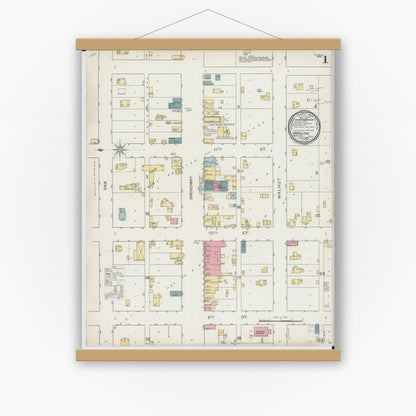 Old map wall art mockup — magnetic wood frame on white wall — Sanborn Fire Insurance Map from Hamilton, Hancock County, Illinois (1893), Sheet #0001