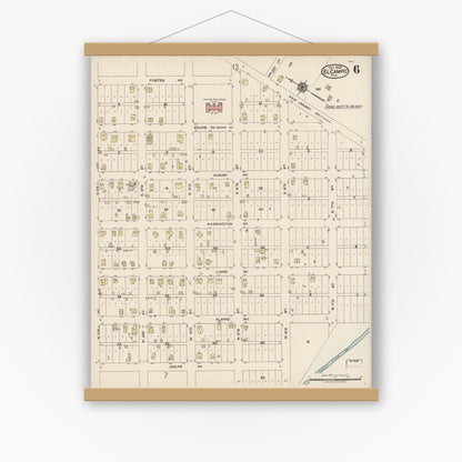 Old map wall art mockup — magnetic wood frame on white wall — Sanborn Fire Insurance Map from El Campo, Wharton County, Texas (1922), Sheet #0006