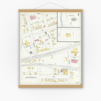 Old map wall art mockup — magnetic wood frame on white wall — Sanborn Fire Insurance Map from Union City, Randolph County, Indiana (1901), Sheet #0007