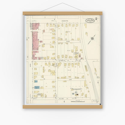 Old map wall art mockup — magnetic wood frame on white wall — Sanborn Fire Insurance Map from Johnstown, Licking County, Ohio (1913), Sheet #0002