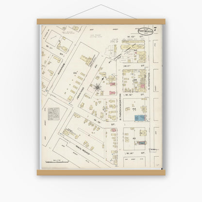 Old map wall art mockup — magnetic wood frame on white wall — Sanborn Fire Insurance Map from Fort Worth, Tarrant County, Texas (1885), Sheet #0007