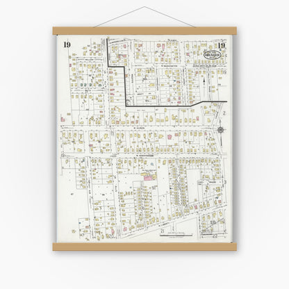 Old map wall art mockup — magnetic wood frame on white wall — Sanborn Fire Insurance Map from Ann Arbor, Washtenaw County, Michigan (1925), Sheet #0019