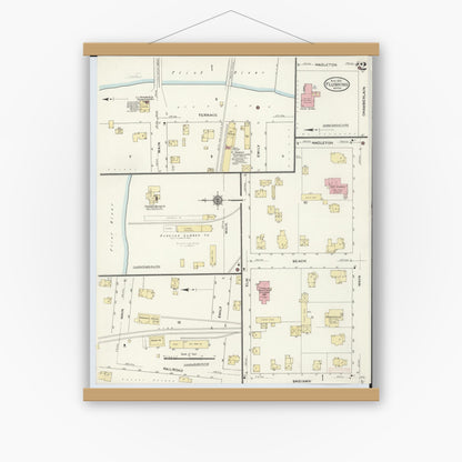 Old map wall art mockup — magnetic wood frame on white wall — Sanborn Fire Insurance Map from Flushing, Genesee County, Michigan (1910), Sheet #0002