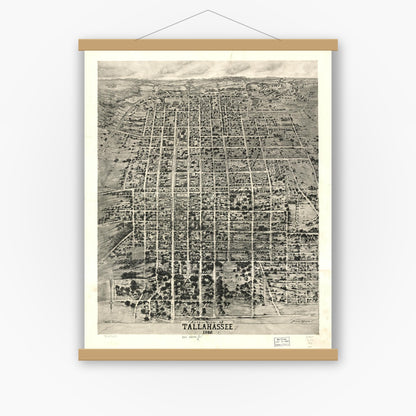 Old map wall art mockup — magnetic wood frame on white wall — Aero-view of Tallahassee 1926. (1926)