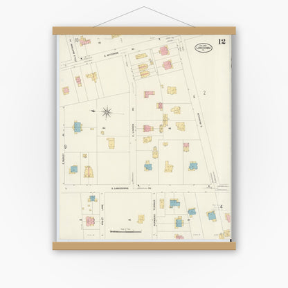 Old map wall art mockup — magnetic wood frame on white wall — Sanborn Fire Insurance Map from Lansdowne, Delaware County, Pennsylvania (1908), Sheet #0012