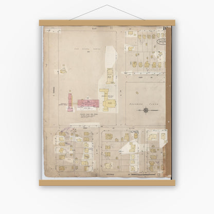 Old map wall art mockup — magnetic wood frame on white wall — Sanborn Fire Insurance Map from Calexico, Imperial County, California (1956), Sheet #0010