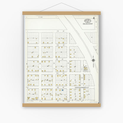 Old map wall art mockup — magnetic wood frame on white wall — Sanborn Fire Insurance Map from Post, Garza County, Texas (1921), Sheet #0004