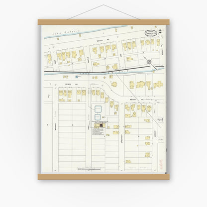 Old map wall art mockup — magnetic wood frame on white wall — Sanborn Fire Insurance Map from Charlotte, Monroe County, New York (1912) - Complete Map Set