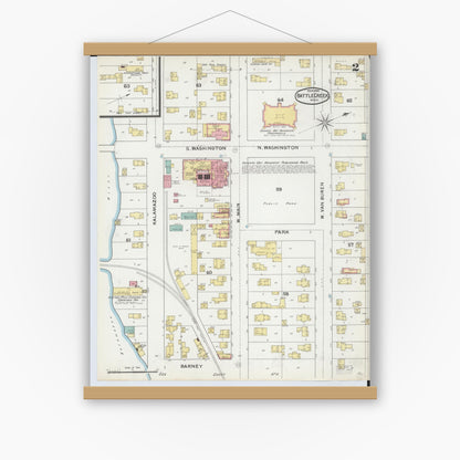 Old map wall art mockup — magnetic wood frame on white wall — Sanborn Fire Insurance Map from Battle Creek, Calhoun County, Michigan (1892), Sheet #0002
