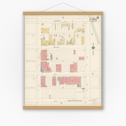Old map wall art mockup — magnetic wood frame on white wall — Sanborn Fire Insurance Map from El Centro, Imperial County, California (1914), Sheet #0008